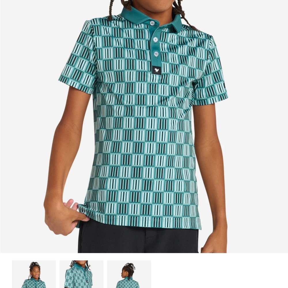 Bad Birdie Kids Geometric Teal Golf Polo